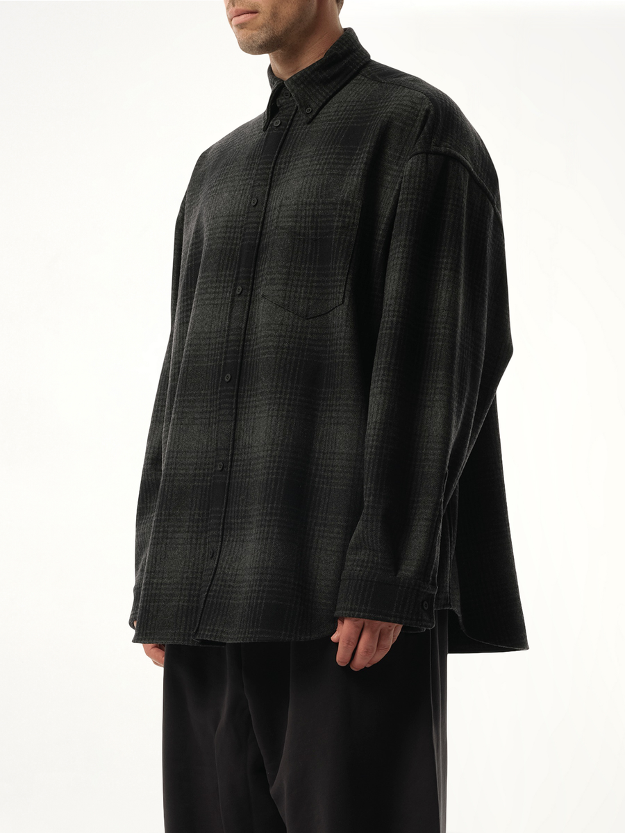 Oversized Wool Check Shirt in Grey/Black