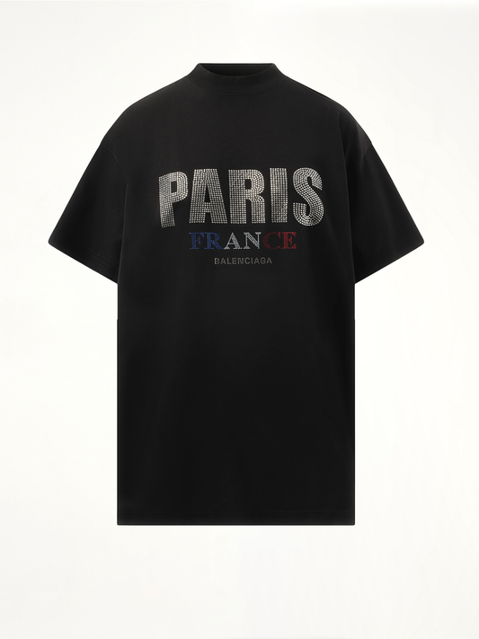 Paris Strass Oversized T-Shirt in Black
