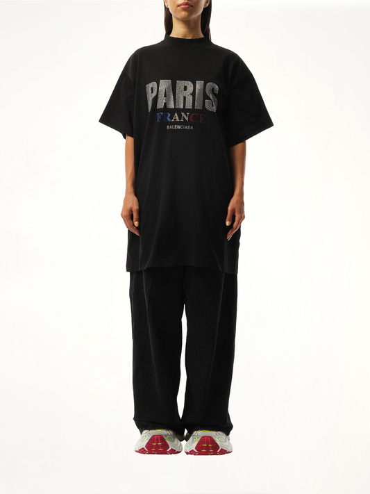 Paris Strass Oversized T-Shirt in Black