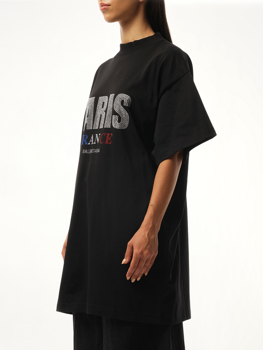 Paris Strass Oversized T-Shirt in Black