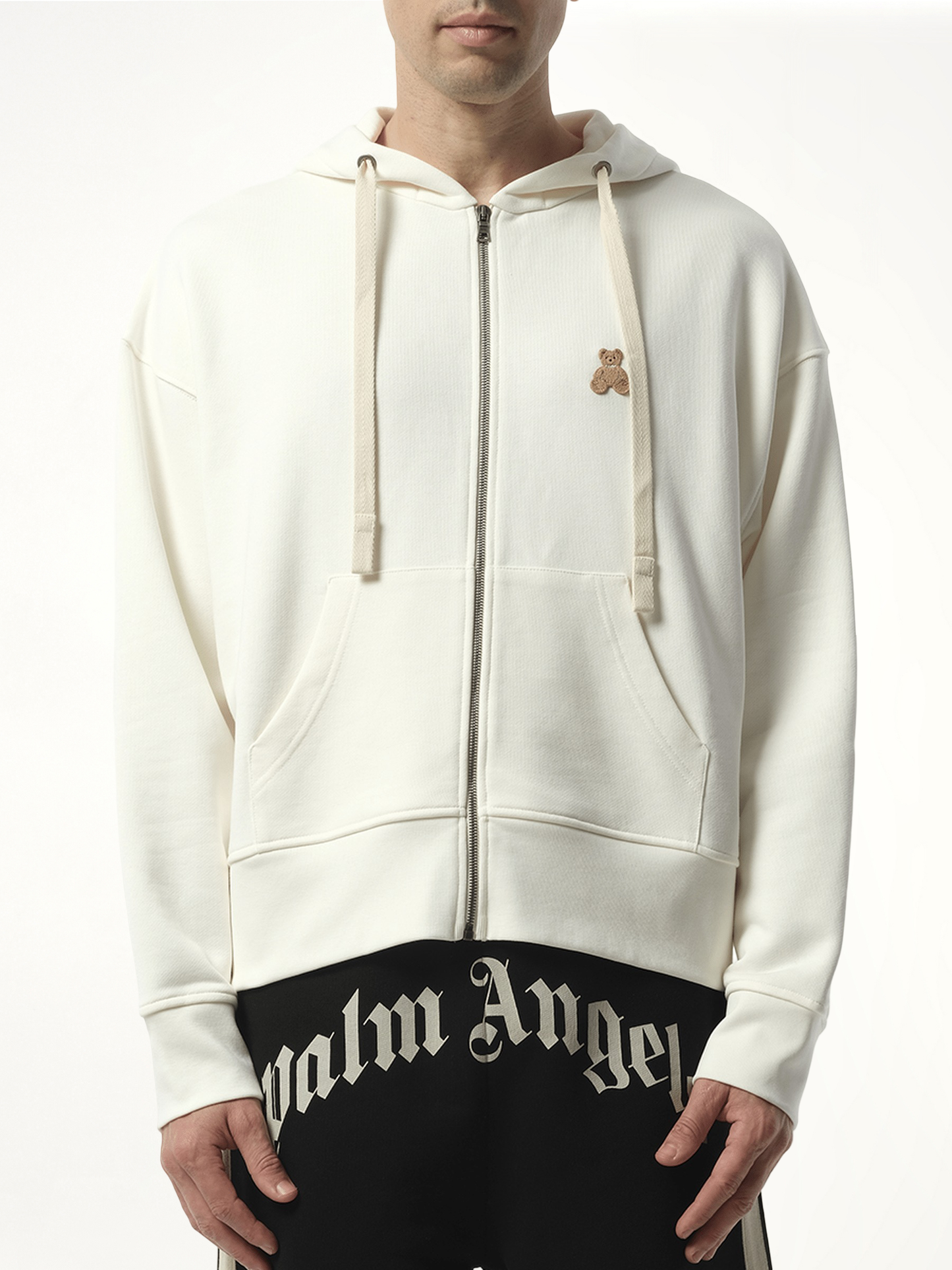 Bear in Mind Zipped Hoodie in Off White/Brown