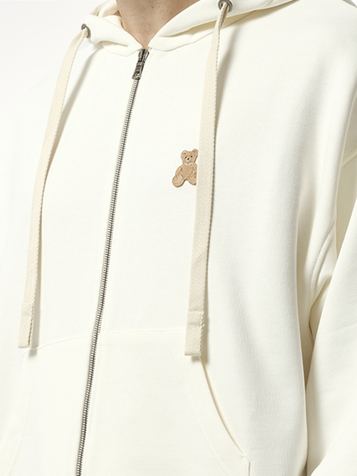 Bear in Mind Zipped Hoodie in Off White/Brown