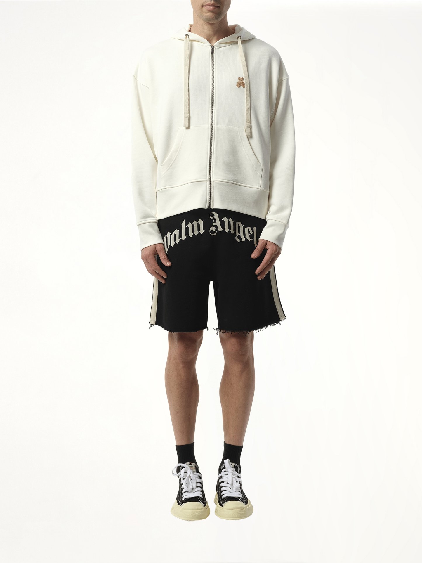 Bear in Mind Zipped Hoodie in Off White/Brown