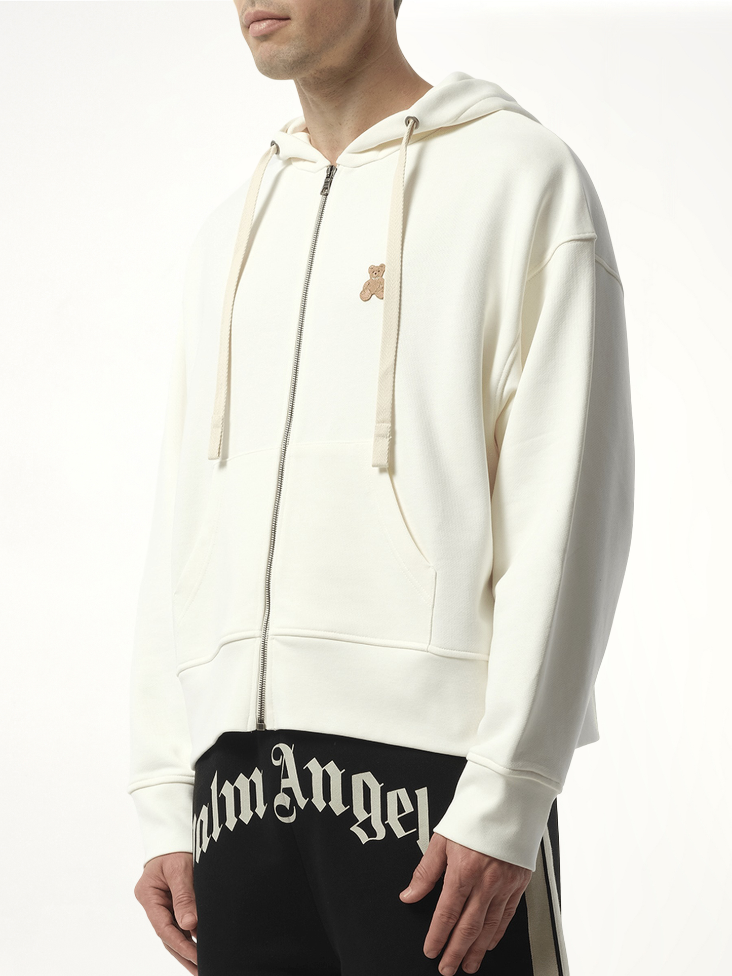 Bear in Mind Zipped Hoodie in Off White/Brown