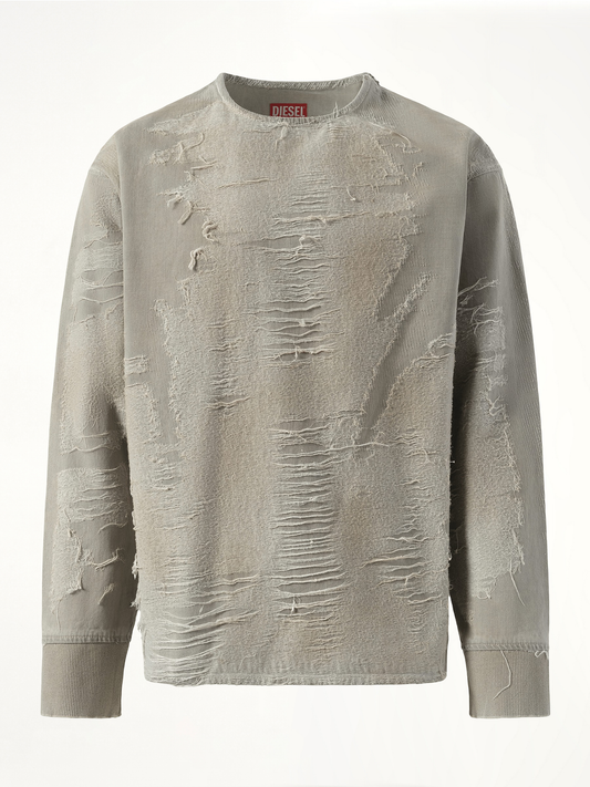 Distressed Effect Denim Sweater in Light Grey