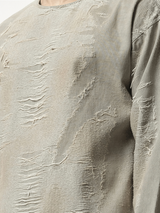 Distressed Effect Denim Sweater in Light Grey