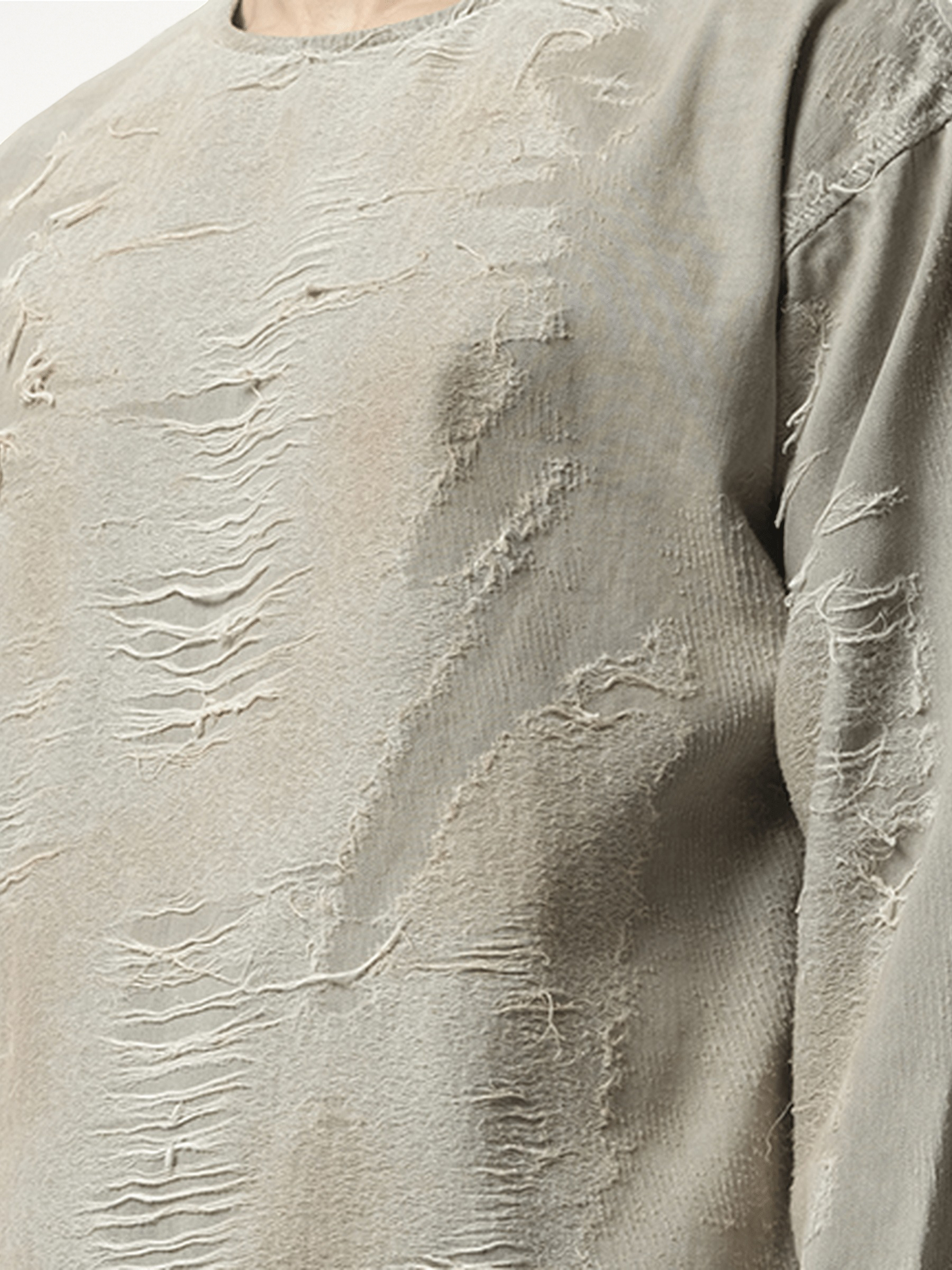 Distressed Effect Denim Sweater in Light Grey