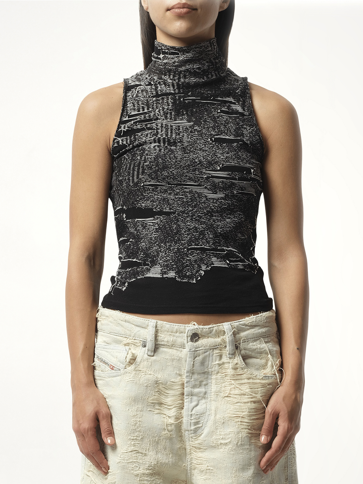 Distressed Halterneck Top in Black
