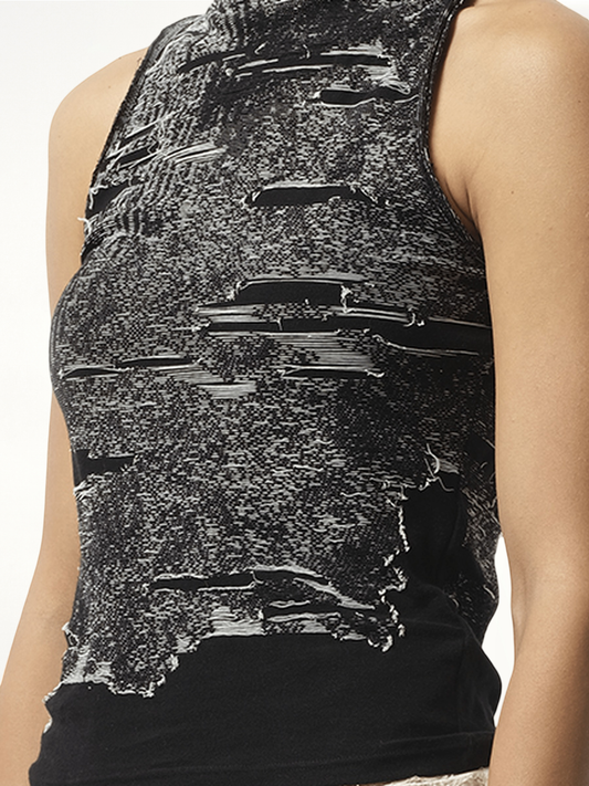 Distressed Halterneck Top in Black