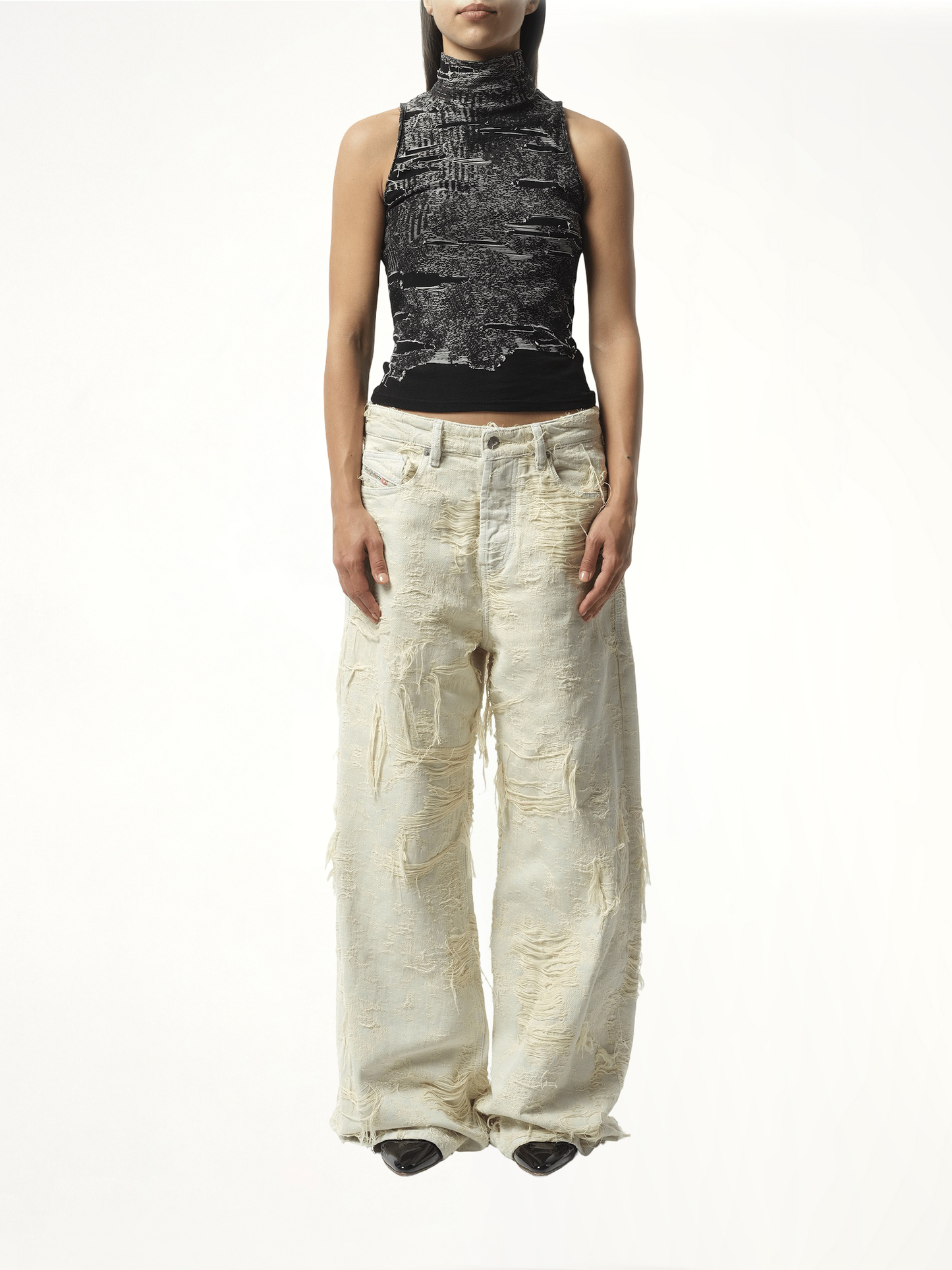 Distressed Halterneck Top in Black