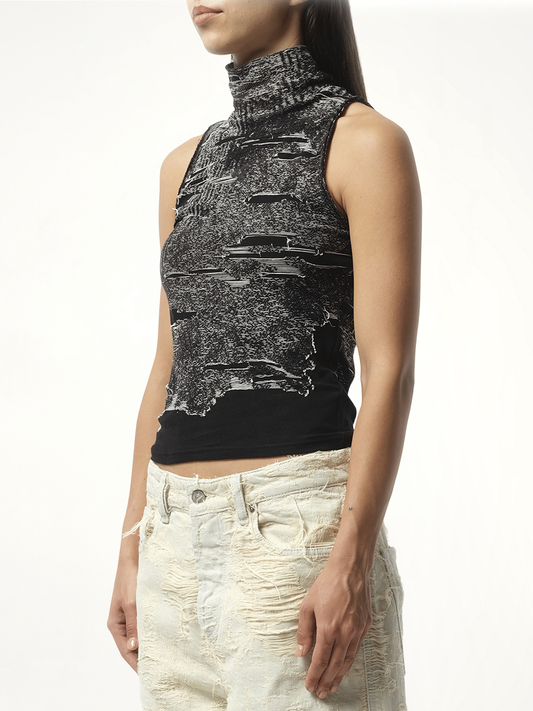 Distressed Halterneck Top in Black