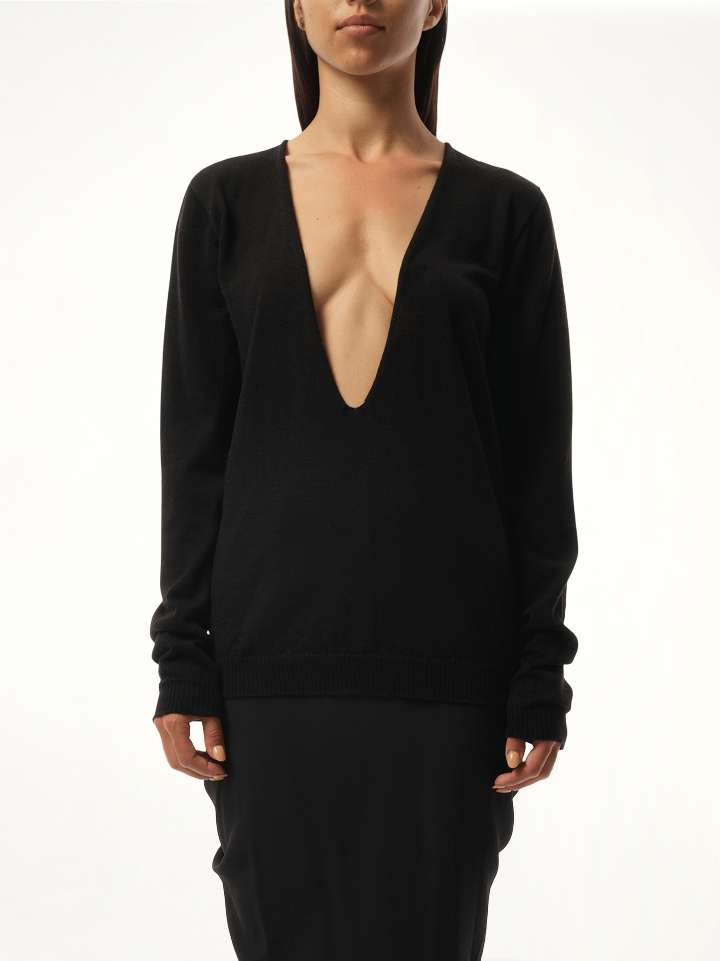 Extreme V Neck Pullover in Black