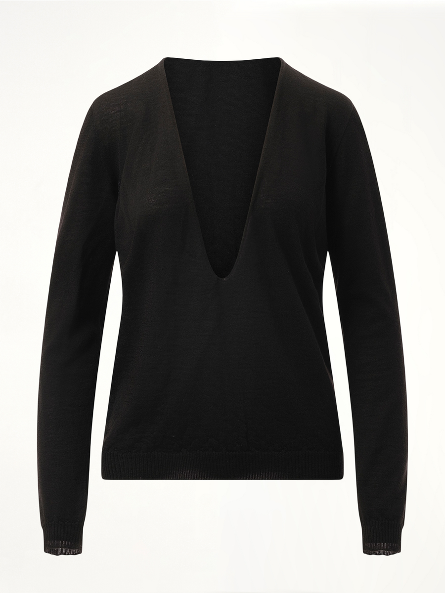 Extreme V Neck Pullover in Black