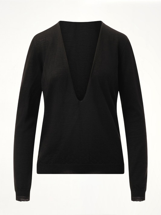 Extreme V Neck Pullover in Black