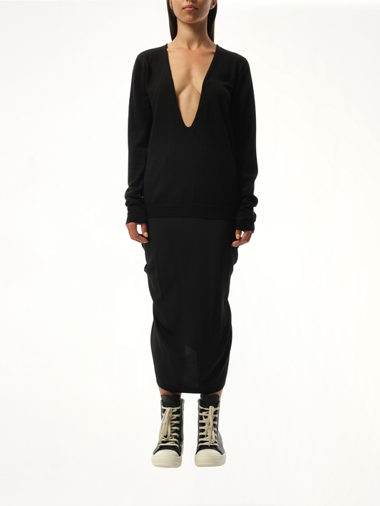 Extreme V Neck Pullover in Black