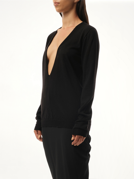 Extreme V Neck Pullover in Black