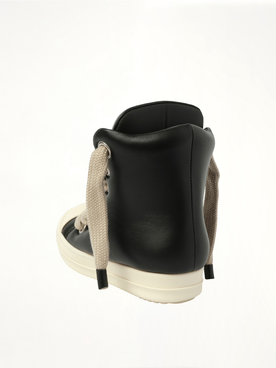 Padded Jumbolaced  Sneaker in Black/Milk/Milk Back View | RICK OWENS