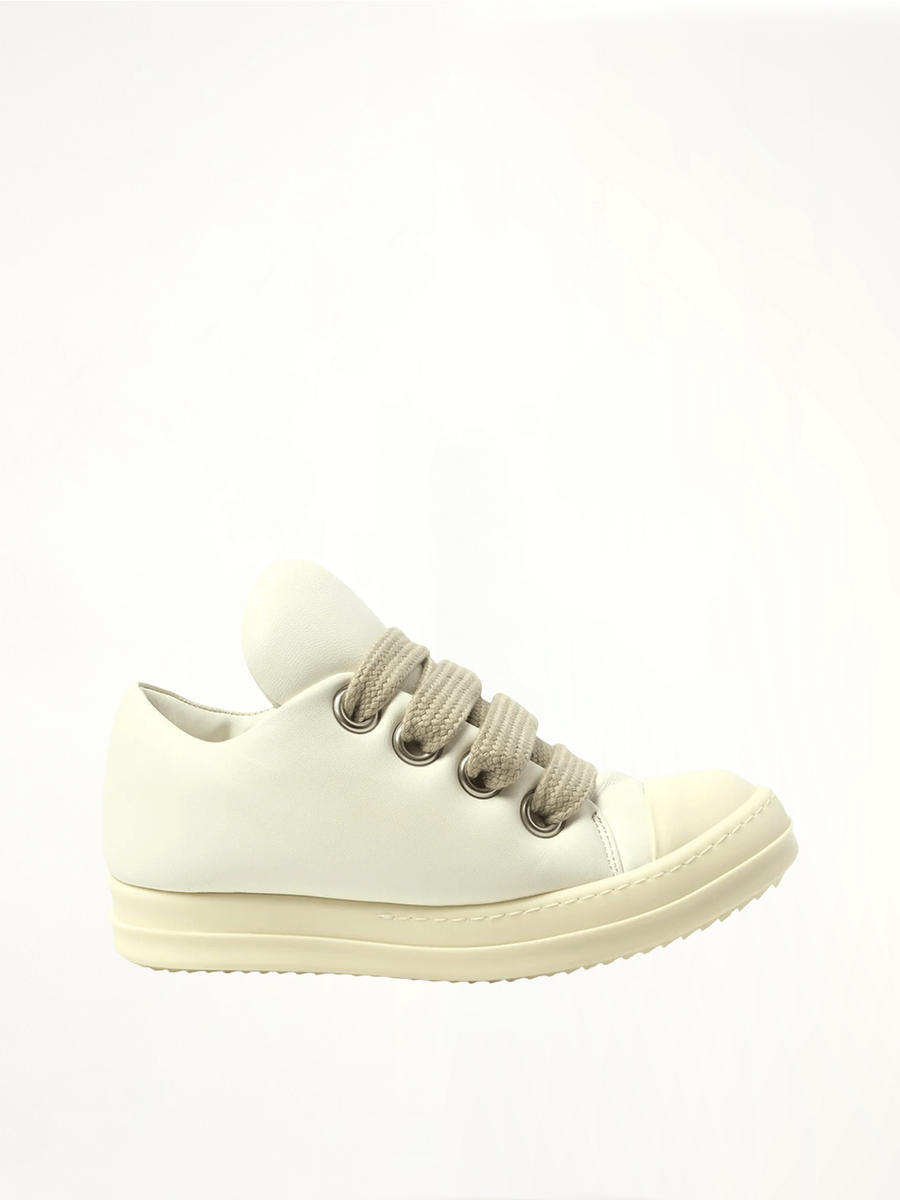 Padded Jumbolace Low Sneaks in Milk/Milk/Milk Side View | RICK OWENS