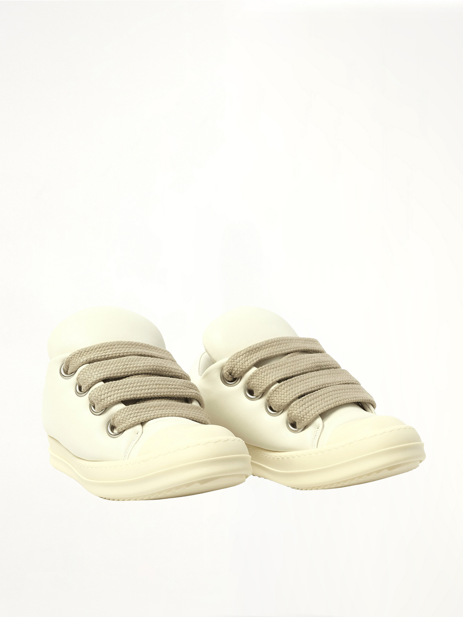 Padded Jumbolace Low Sneaks in Milk/Milk/Milk Front View | RICK OWENS