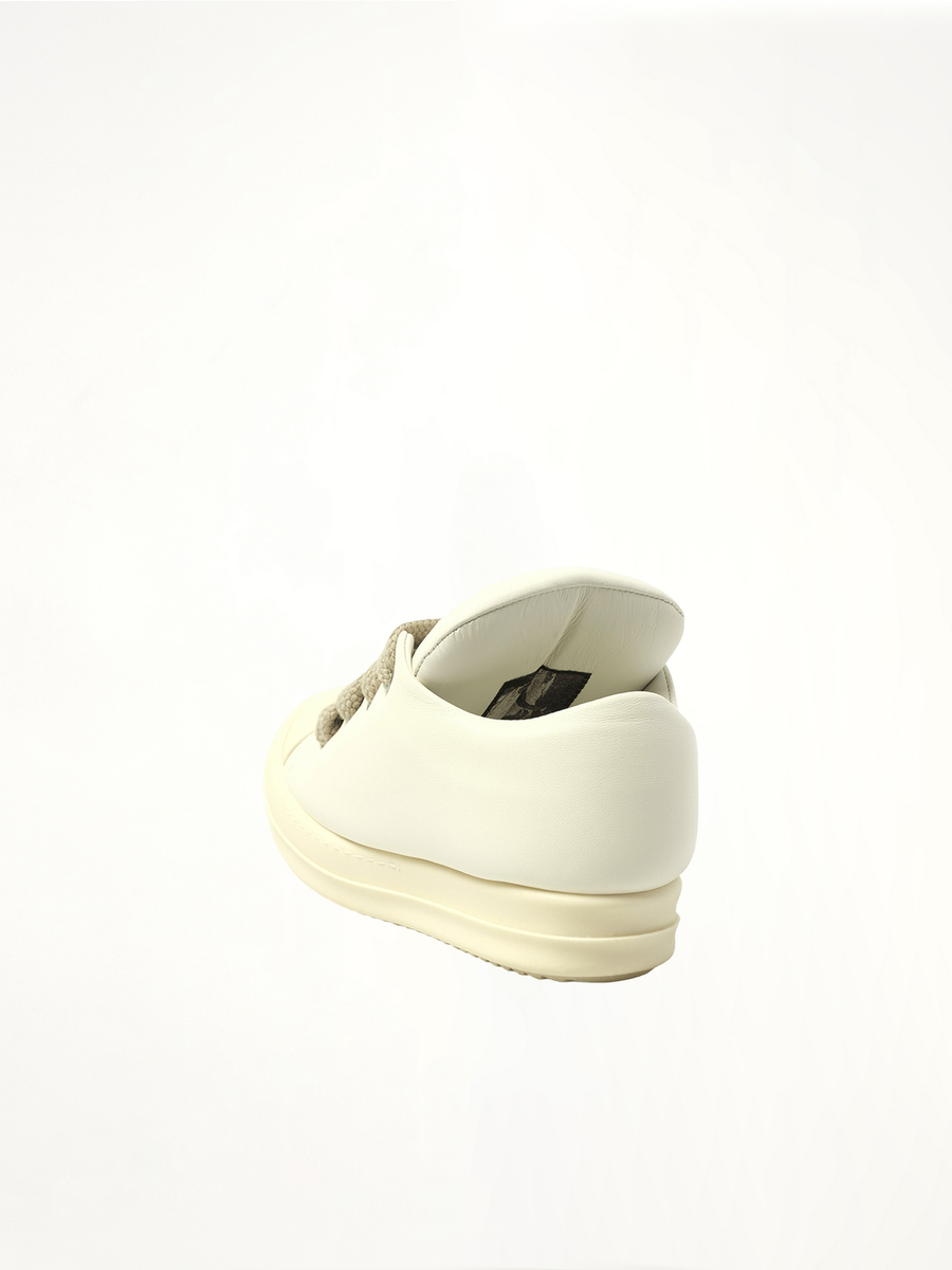 Padded Jumbolace Low Sneaks in Milk/Milk/Milk Back View | RICK OWENS
