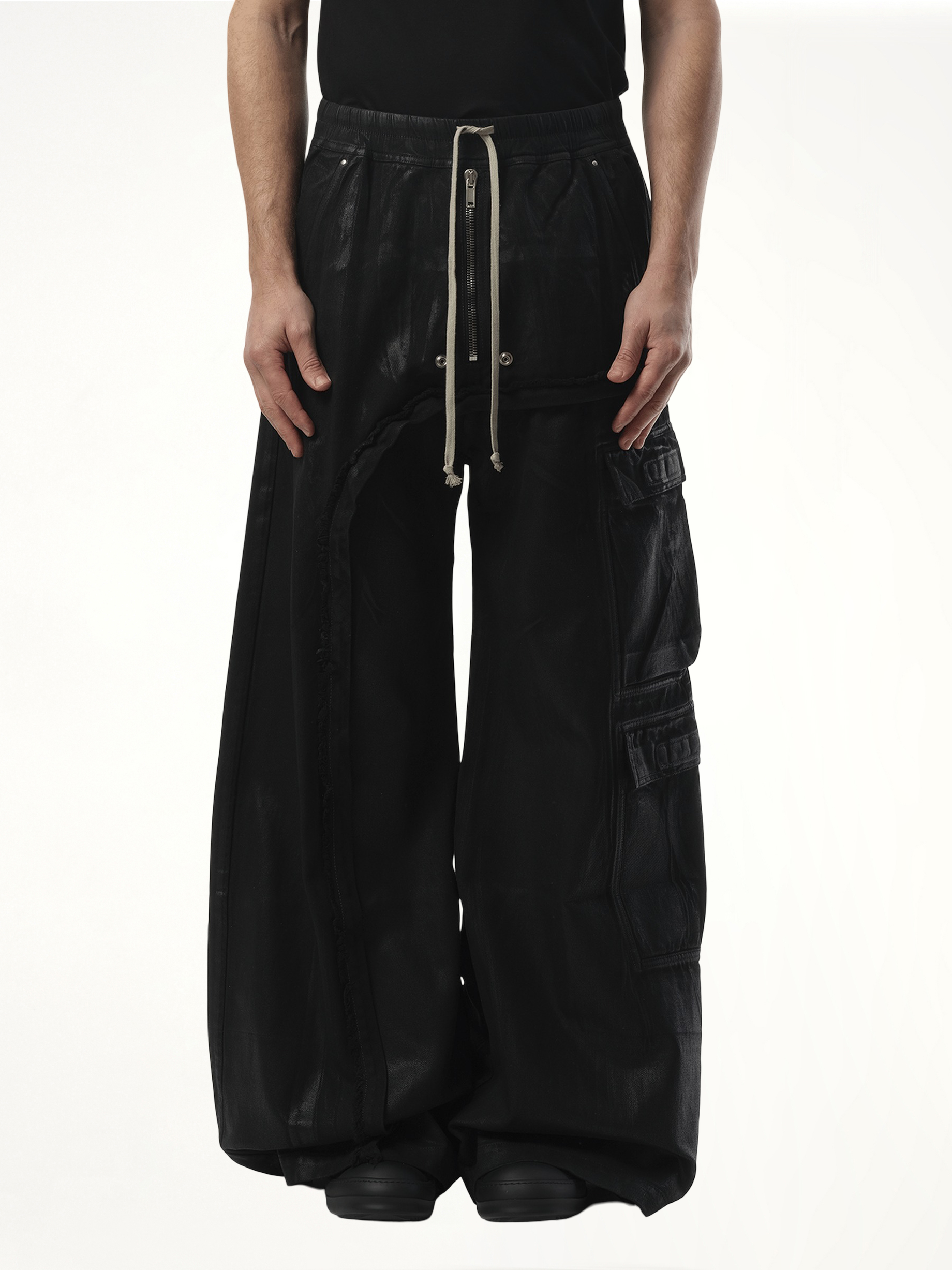 Imbalanced Double Cargo Jumbo Pants in Black
