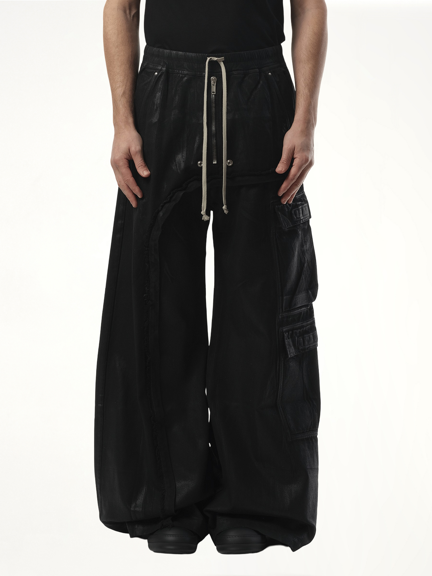 Imbalanced Double Cargo Jumbo Pants in Black