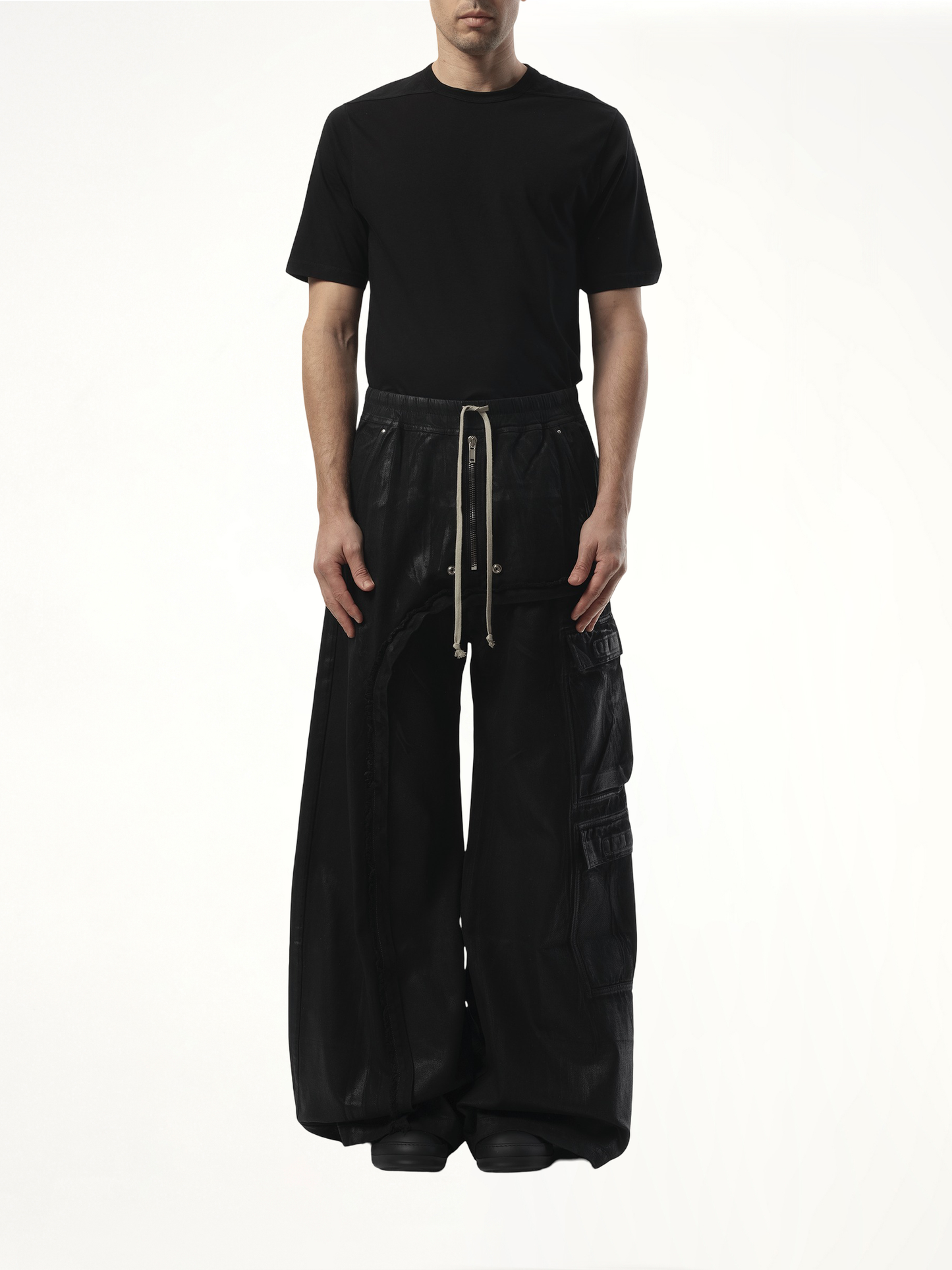 Imbalanced Double Cargo Jumbo Pants in Black