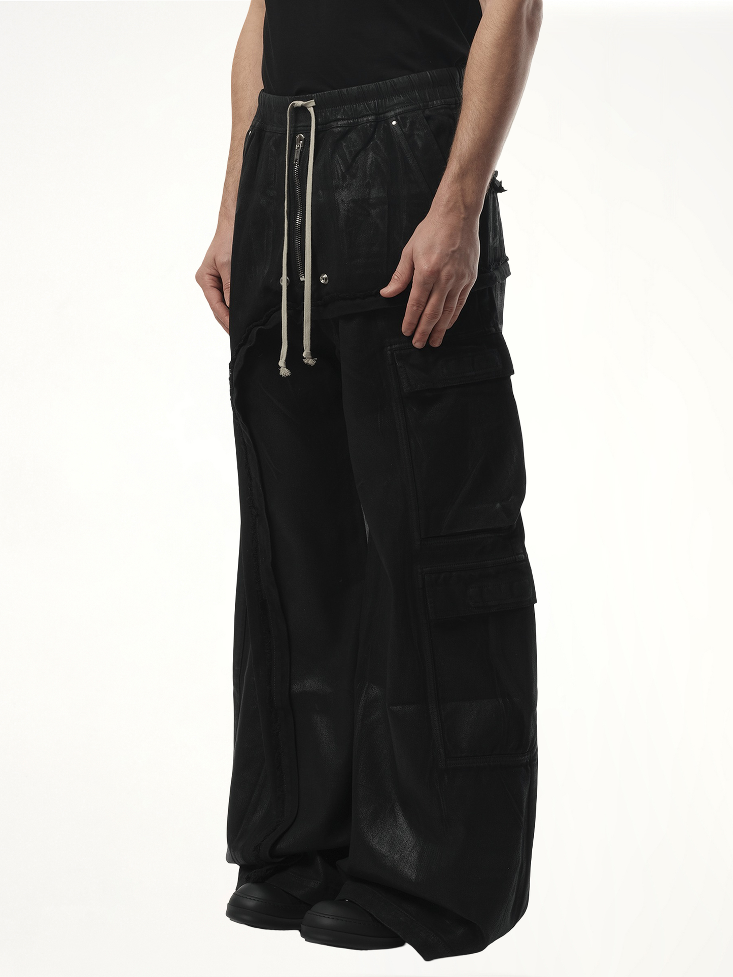Imbalanced Double Cargo Jumbo Pants in Black