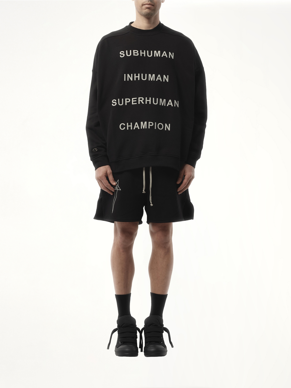 블랙 챔피언 x DRKSHDW 점보 스웨트셔츠