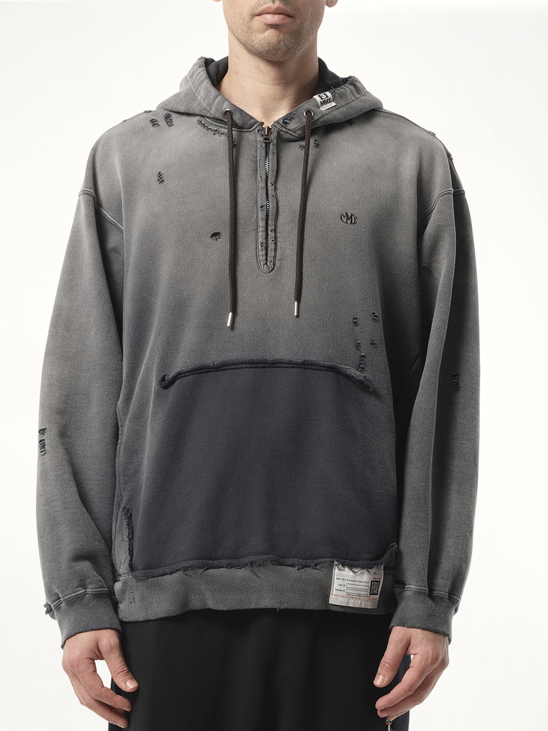 Sun Faded Half Zip Hoodie in Black