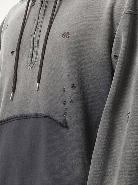 Sun Faded Half Zip Hoodie in Black