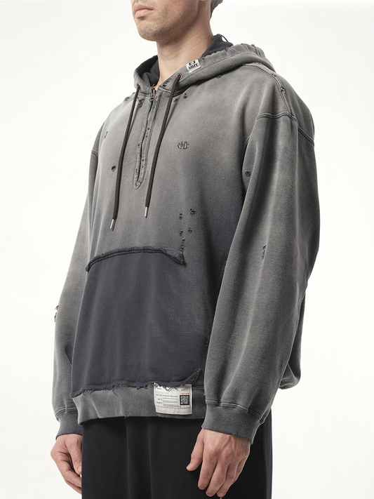Sun Faded Half Zip Hoodie in Black