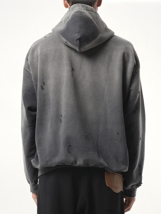 Sun Faded Half Zip Hoodie in Black
