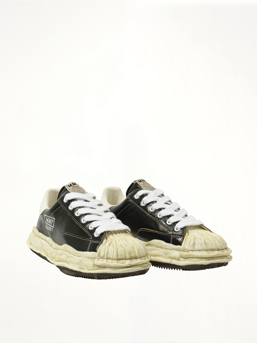 Blakey OG Wrinkled Leather Sneaker in Black Front View | MAISON MIHARA YASUHIRO