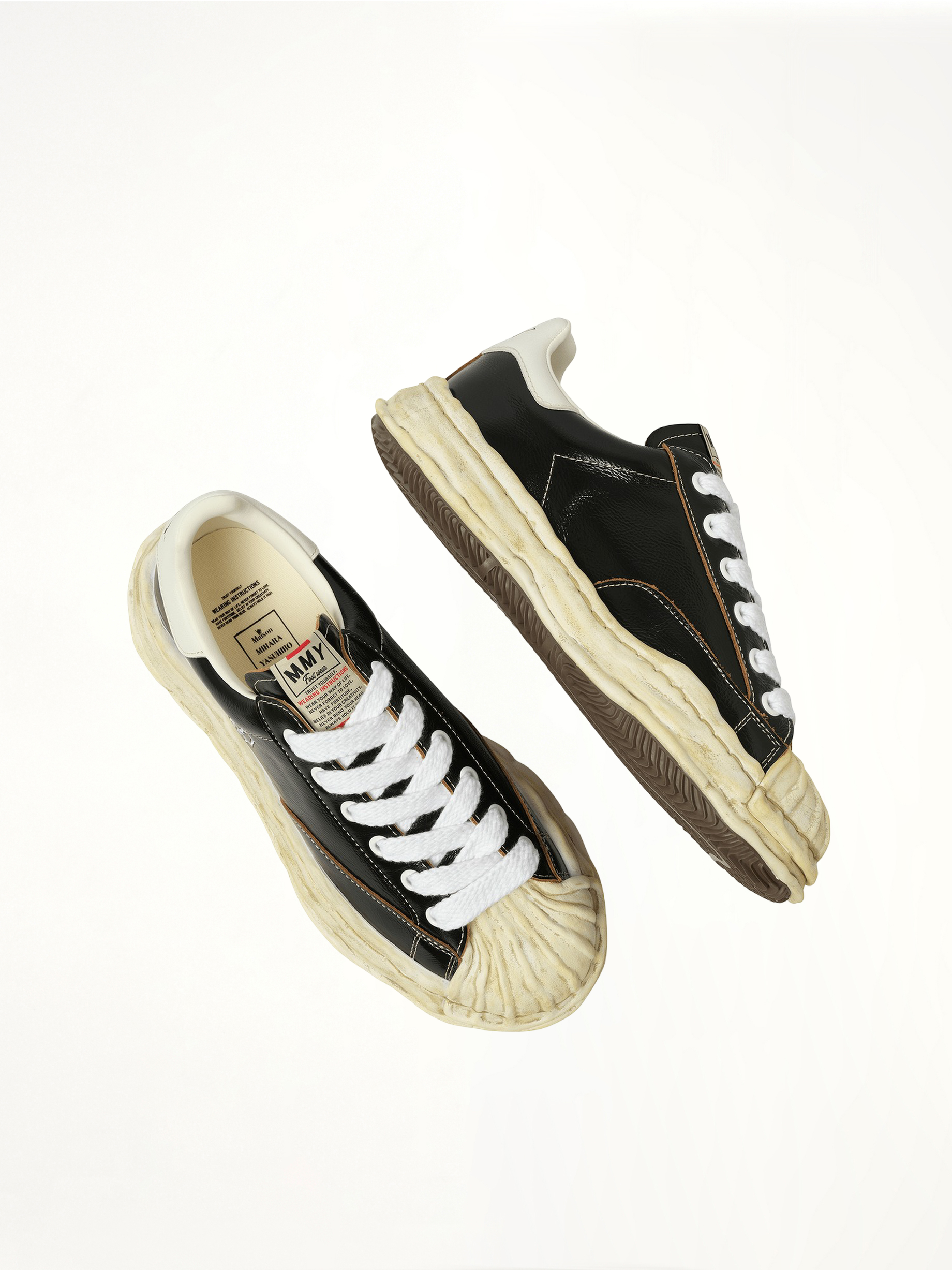 Blakey OG Wrinkled Leather Sneaker in Black Top View | MAISON MIHARA YASUHIRO