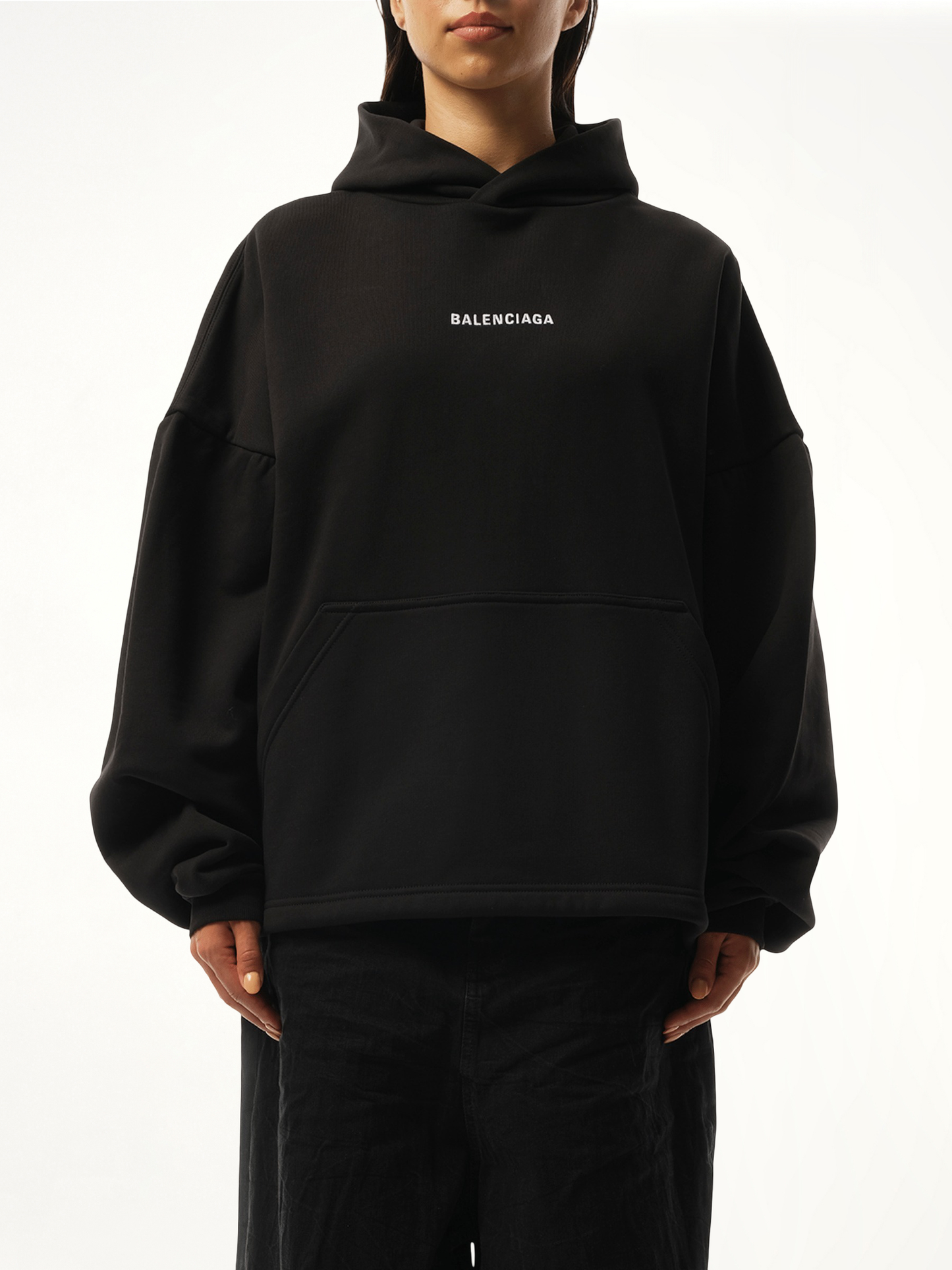 Logo Embroidered Hoodie in Black/White