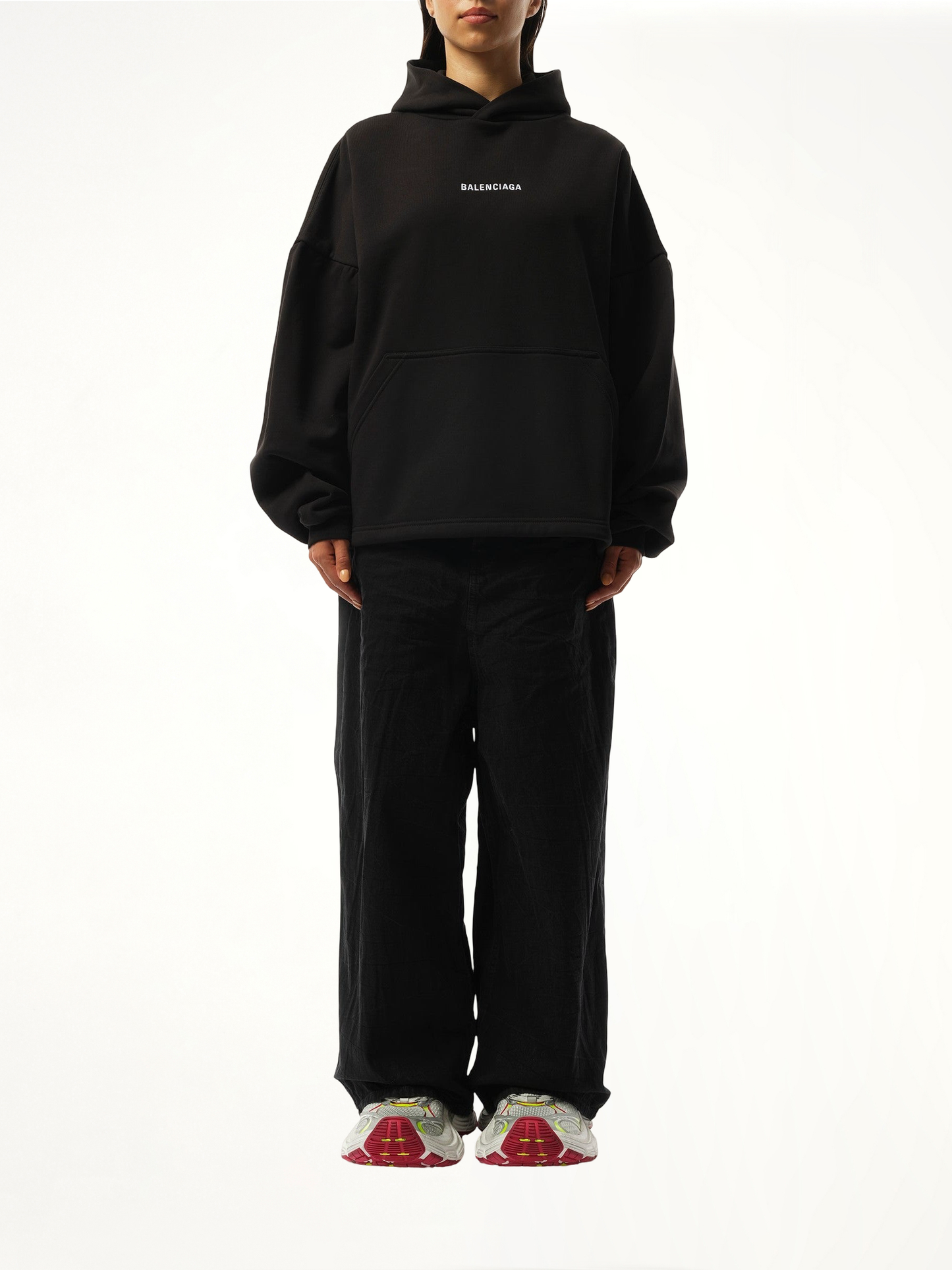 Logo Embroidered Hoodie in Black/White