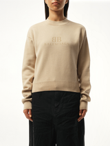 Cropped Sweater in Beige Side View | BALENCIAGA
