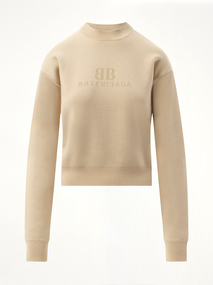 Cropped Sweater in Beige Front View | BALENCIAGA