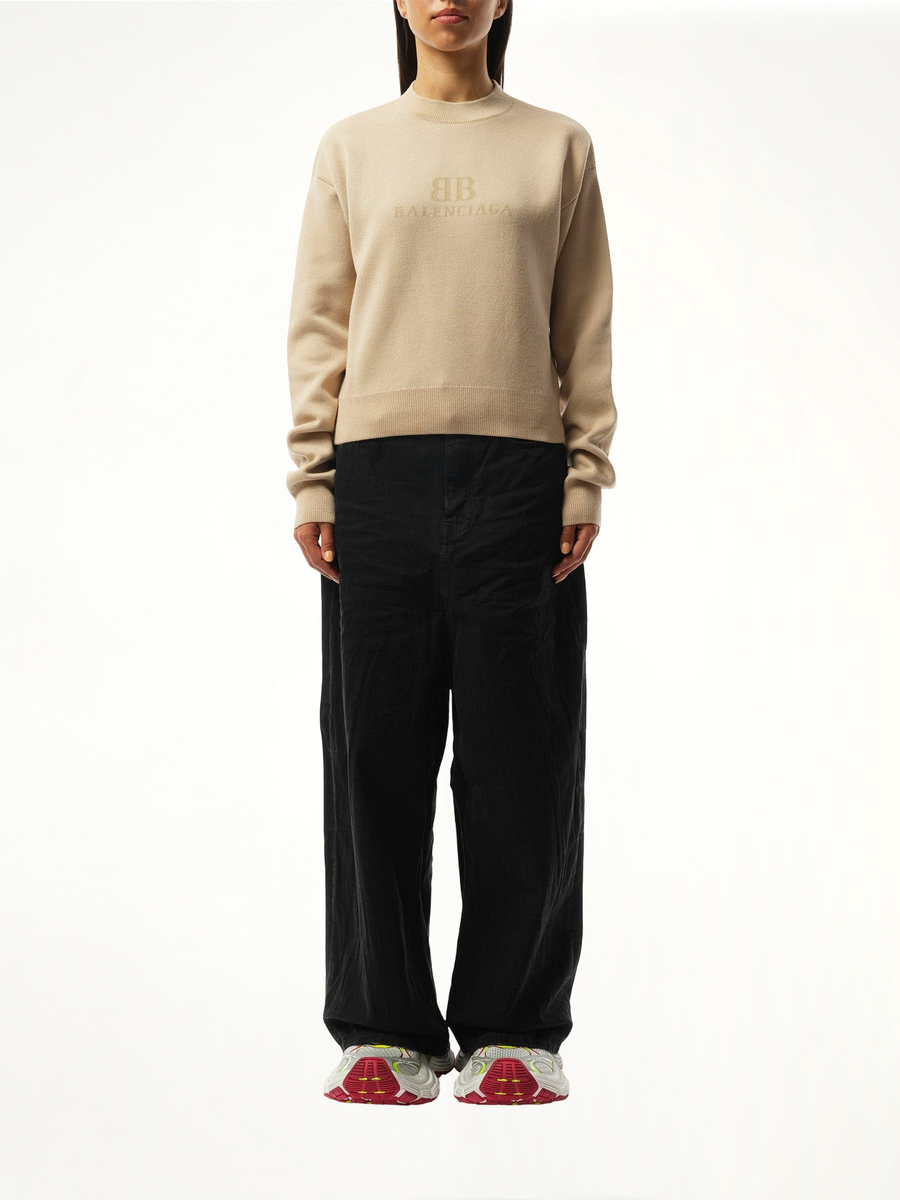 Cropped Sweater in Beige Top View | BALENCIAGA