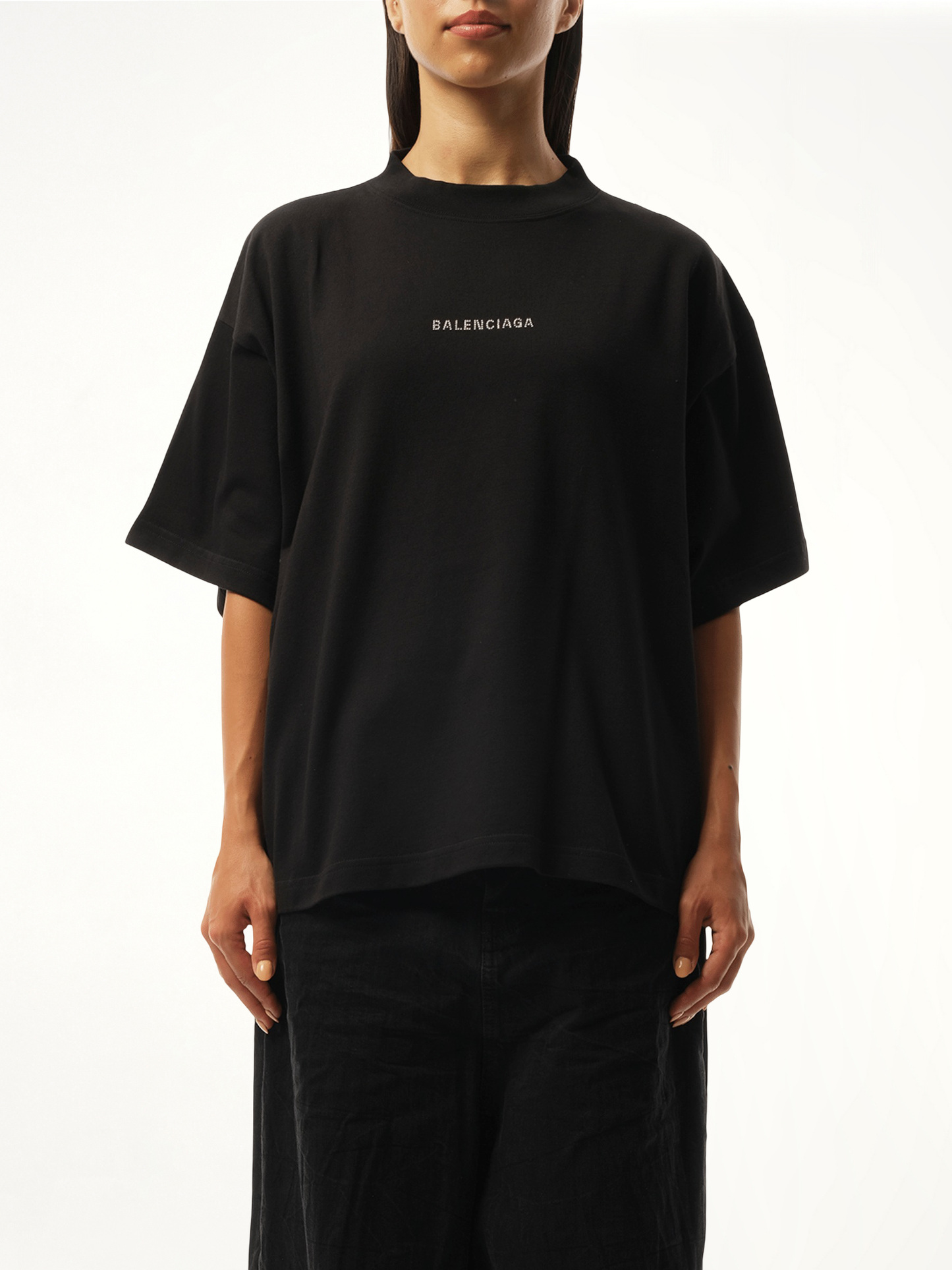 Paris Strass Cropped T-Shirt in Black