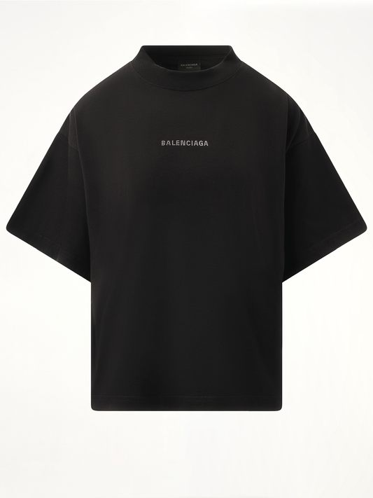 Paris Strass Cropped T-Shirt in Black