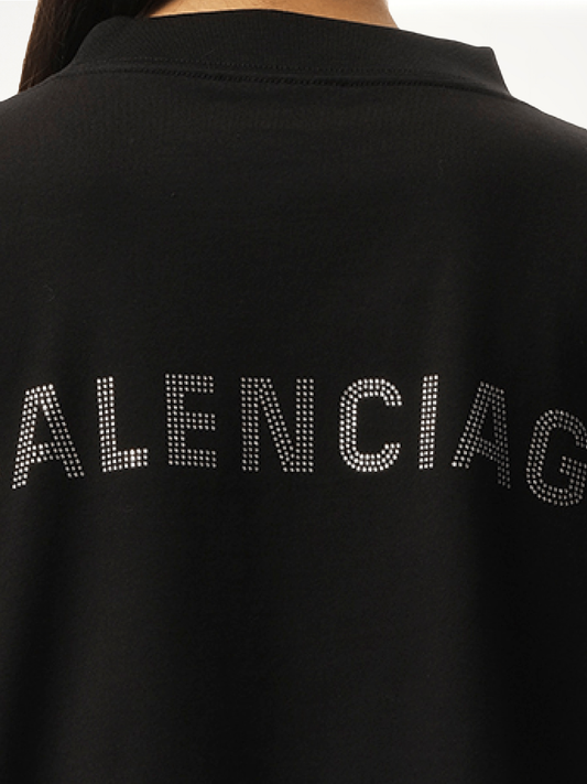 Paris Strass Cropped T-Shirt in Black