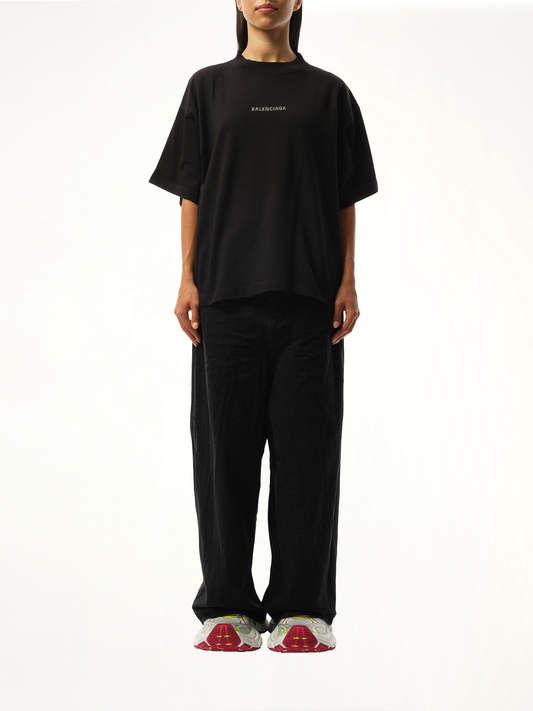 Paris Strass Cropped T-Shirt in Black