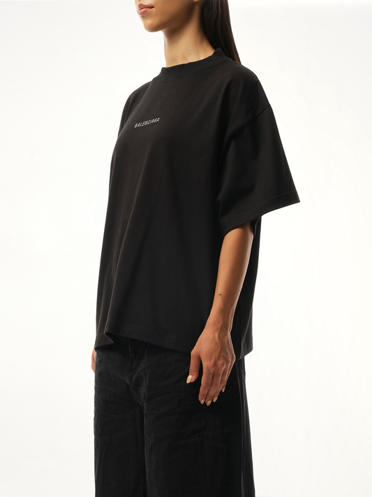 Paris Strass Cropped T-Shirt in Black