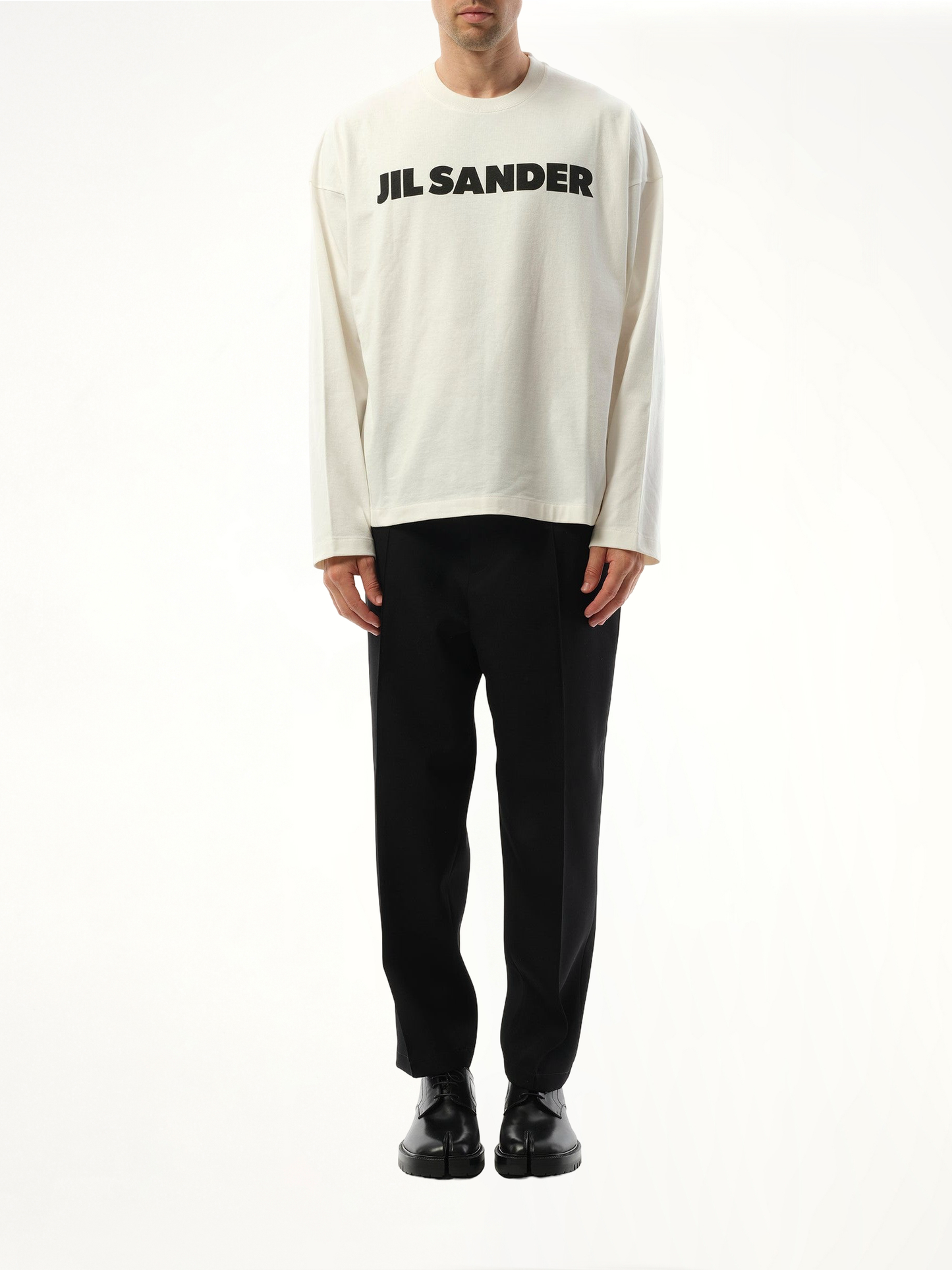 Jil Sander Logo Long Sleeve T-Shirt in Porcelain