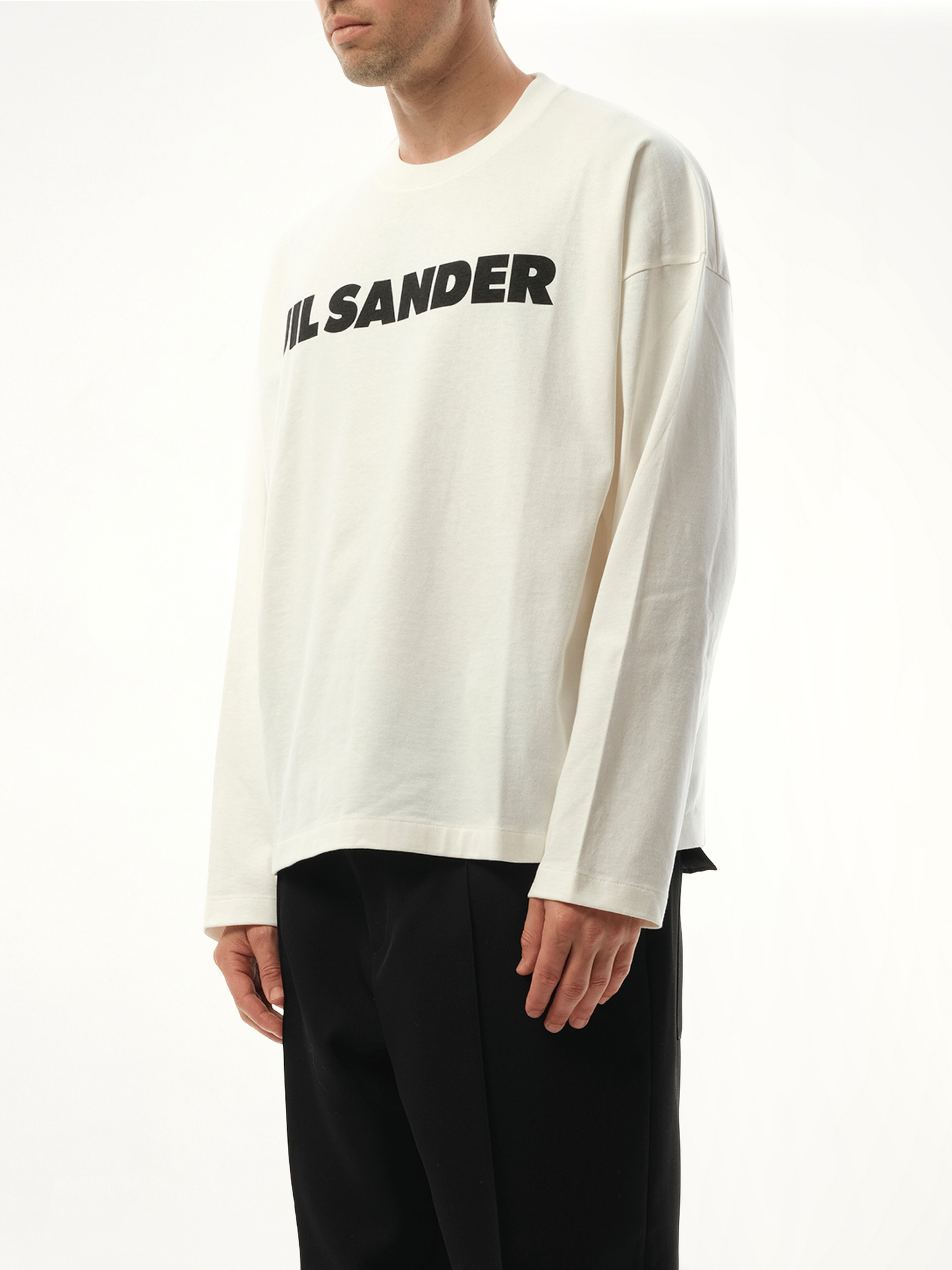 Jil Sander Logo Long Sleeve T-Shirt in Porcelain