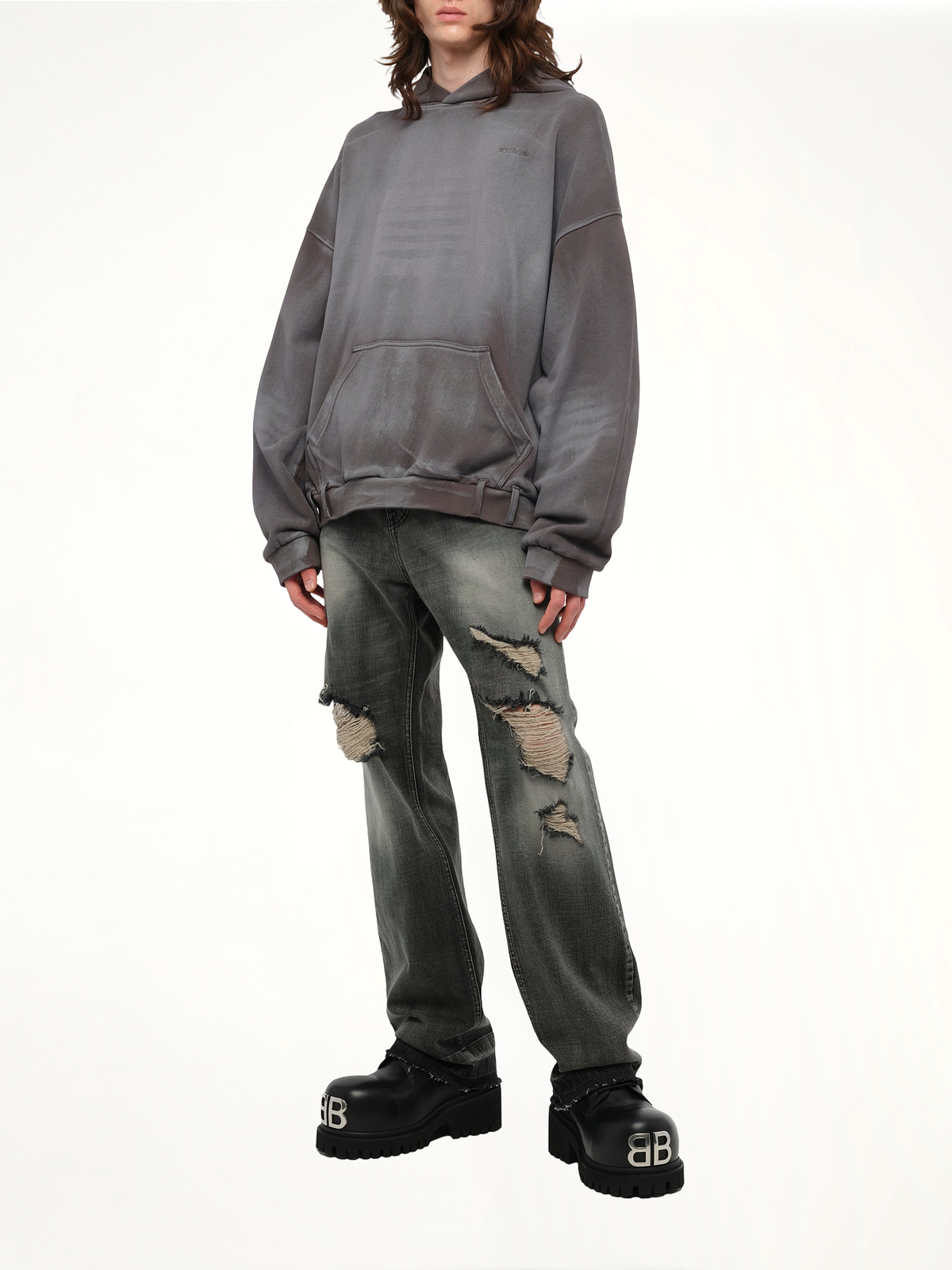 Spray Washed Hoodie in Charcoal
