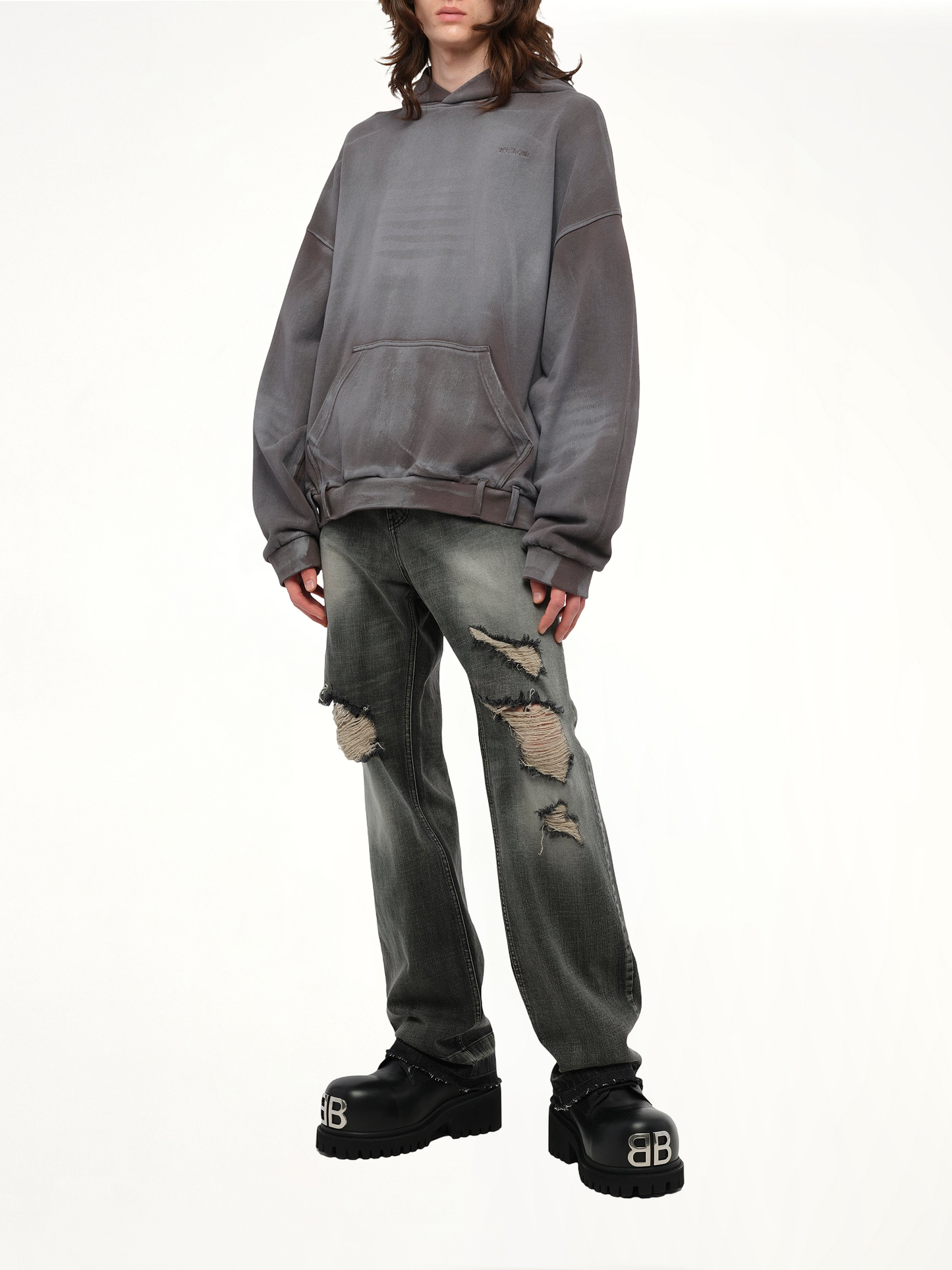 Spray Washed Hoodie in Charcoal