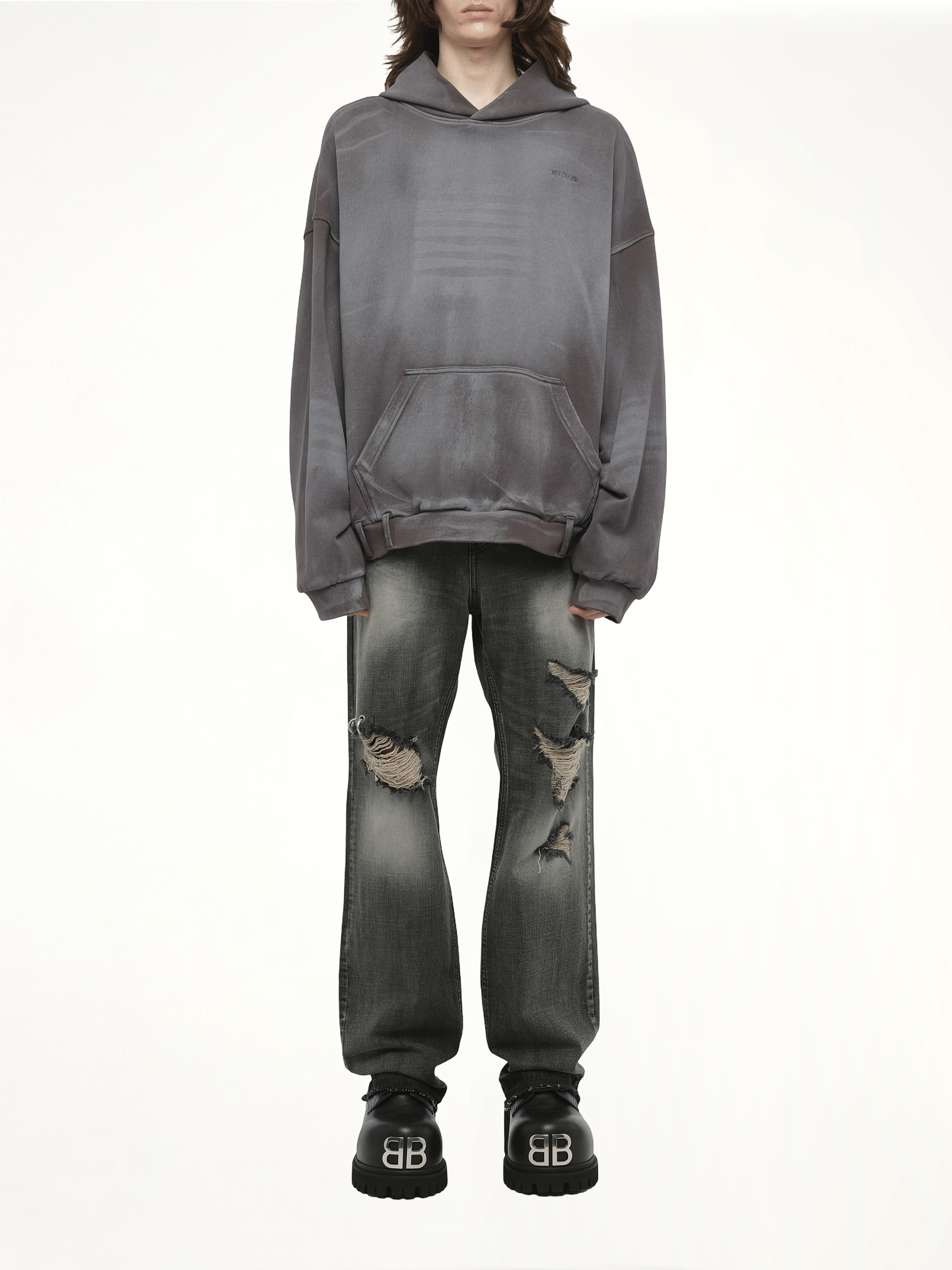 Spray Washed Hoodie in Charcoal
